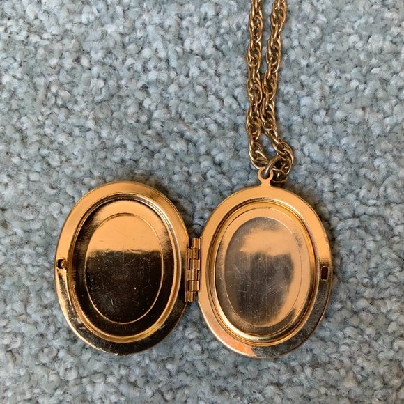 Large 2" Locket On Long Chain; Rose & Scroll Design - Picture 2 of 4